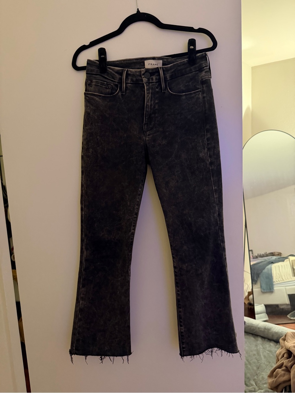 Frame Denim Black Washed High-Rise Flare Jeans